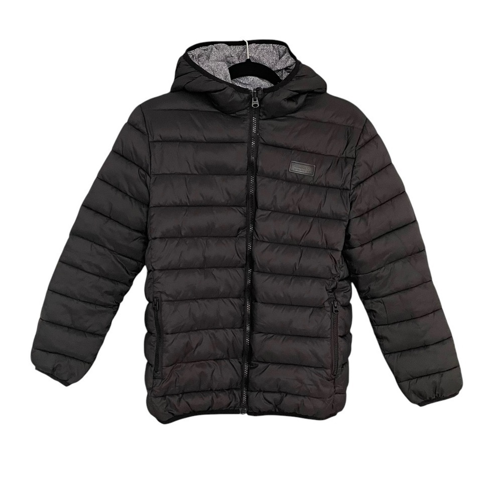 ROOTS Kids Reversible Puffer Jacket Hood Black Grey XXL